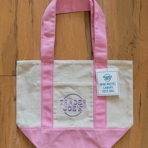 Trader Joe's Mini Canvas Tote Bag in Pink and Cream